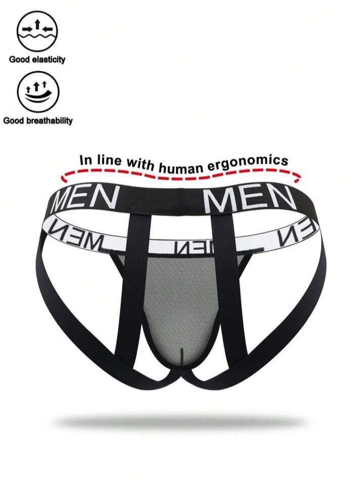 Men's slim fit sexy black hollow-out mesh jockstrap